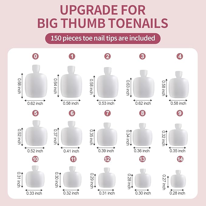 Vansiho 150 pcs French Tip Toe Nail Tips Press on, White Toenail Press on Square for Women, Soft Gel Fake Toe Nails, Acrylic Nails Soak off Toe Nail Home DIY 15 Sizes