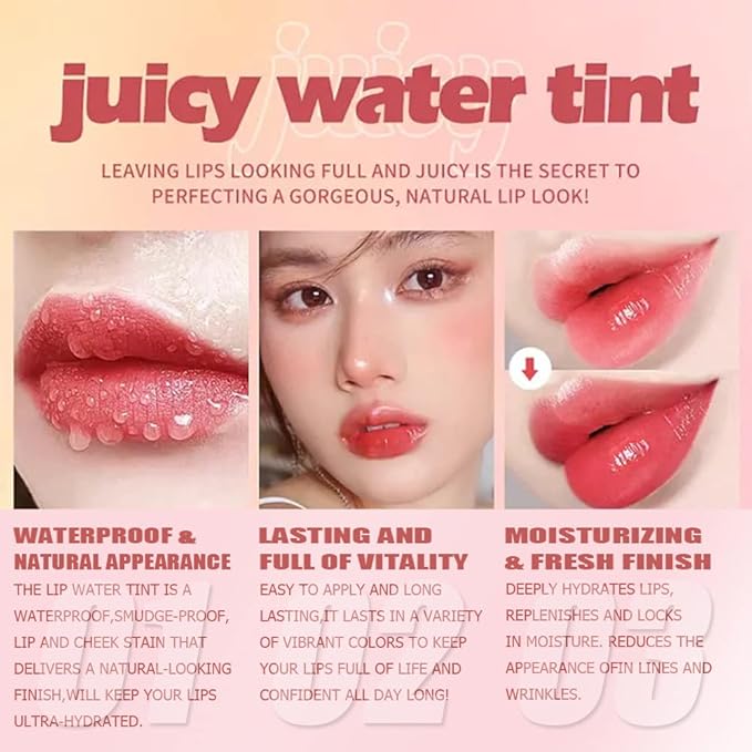 Miniling 6 Colors Lip Tint Stain Set，Korean Gloss Plumping Mini Liquid Lipstick，Multi-use and Cheek Tint，Long lasting Non-Stick Cup Waterproof, High Pigment, Vivid Color, Makeup, 1.0 Count