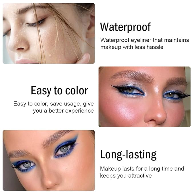 evpct Blue Glitter Eyeliner Pencil for Eyes, Dark Royal Blue Metallic Shimmer Eye Liner Pencil Makeup Waterproof Smudge Proof, Colored Gel Waterline Eyeliner, Face Eye Paint Stick Halloween Makeup 07