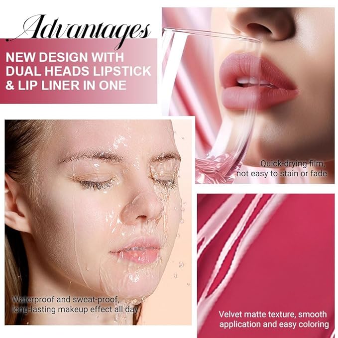 1Pcs 2 in 1 Bright Red Matte Lip Liner and Liquid Lipstick Stain Makeup Set for women, Red Long Lasting Smudge Proof Lip Tint Matte Finish Lip Gloss for All-Day Color Hold Easy to Use 13#