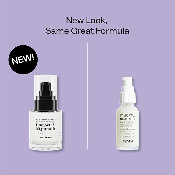 Provence Beauty Immortal Nightmilk Retinol Renewing Face Serum – A Gentle 0.5% Retinol with Niacinamide & P5 Peptide – Smooths Texture, Improves Tone & Firms Skin – 1 fl oz