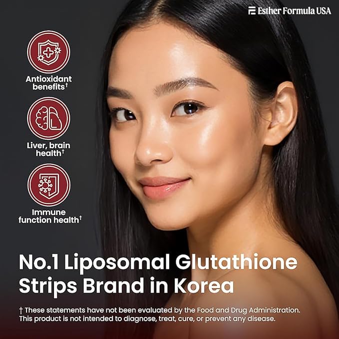 ESTHER FORMULA Liposomal Glutathione Direct (284mg*30strips) Glutathione Strips, Enhanced-Absorption, Korean Beauty Supplement Made in USA for antioxidant, Even Skintone, K-Beauty