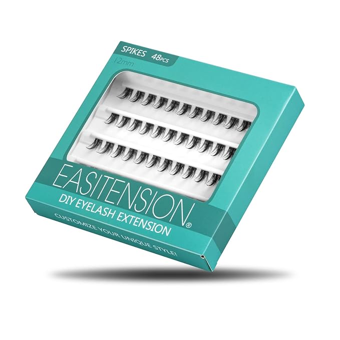 DIY Eyelash Extension, 3D Effect Glue Bonded Band Individual Lash 48 Clusters Volume Lashes Set, Home Eyelash Extension, C curl Lashes Pack 16MM-Spikes-48 Clusters