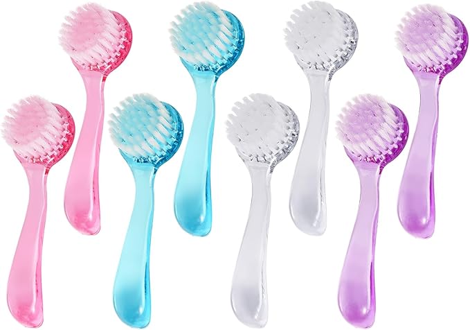 4 Colors Facial Cleansing Brush, Beomeen 8 Pack Face Scrubber Exfoliating Brush Face Wash Scrub Exfoliator for Skin Care, Makeup Removal (Blue, Pink, Purple, Clear)