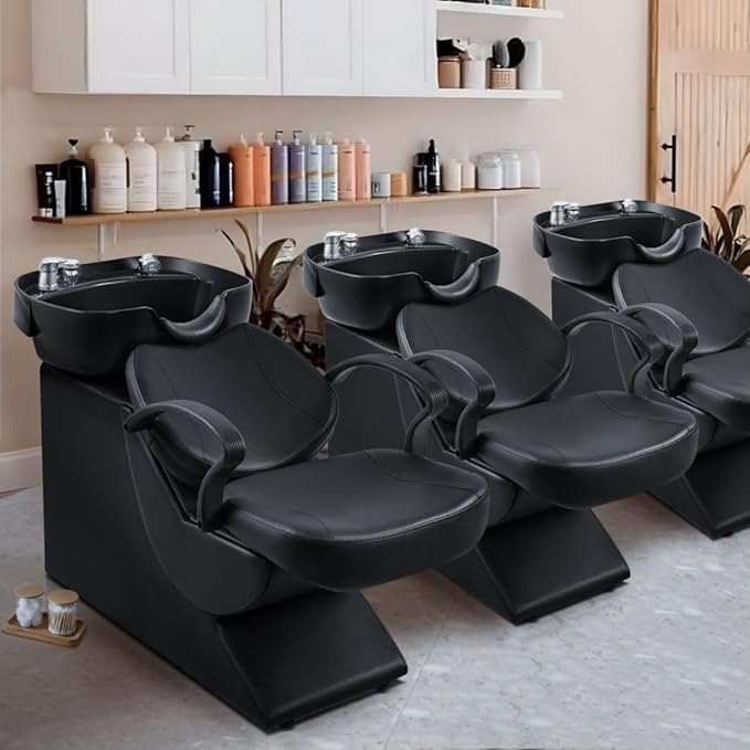 Shampoo Bowl and Chair Set for Salon, Backwash Barber Chair,ABS Plastic Shampoo Bowl Sink Unit w/Storage Box for Beauty Spa Barbershop