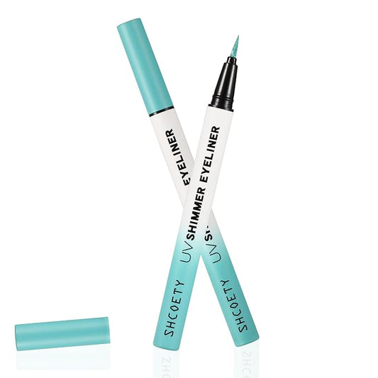 Metallic Neon Liquid Eyeliner, Glitter Neon Colored Eyeliners Pen, High Pigmented, Waterproof Smudge-Proof and Long-Lasting Metallic Eye Makeup for Halloween Christmas,Shimmer Turquoise