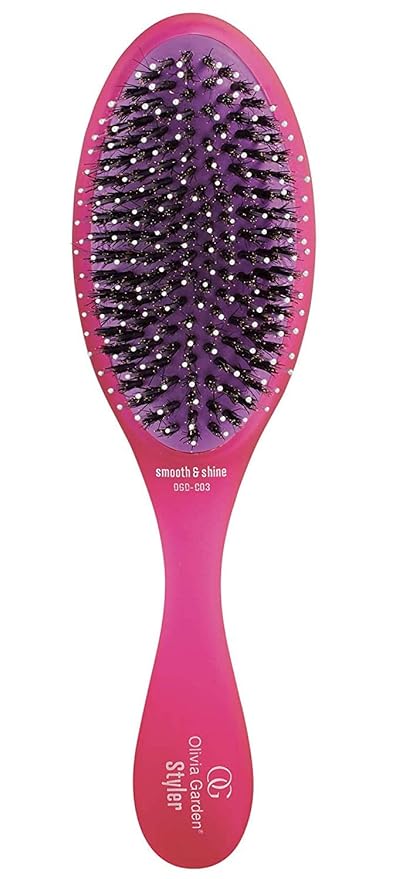 Olivia Garden OG Brush Styler, To Smooth and add Shine, All hair Types, removable cushion for easy cleaning, scalp hugging for scalp massage, gentle, for women, men and children, Pink