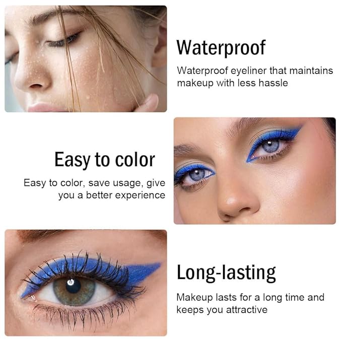 evpct 3Pcs Shimmer Royal Blue & Dark Blue & Royal Blue Gel Glitter Eyeliner Pencils Set for Women Waterproof Smudge Proof lapiz de ojos delineador de ojos contra el agua Eye Liner Makeup 07 08 24