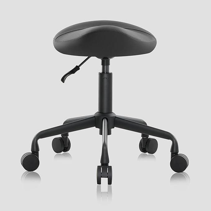 Ergonomic Saddle Seat Adjustable Pneumatic Hydraulic Drafting Swivel Rolling Stool Chair for Medical Hygienic SPA Massage Salon Home and Office - Hilo 508 (Black, Standard)