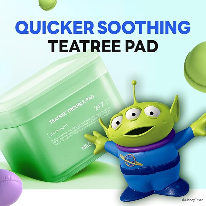 MEDIHEAL Toner Pads [Teatree] Trouble Care - Disney Pixar Edition - Quick Soothing for Sensitive Skin - Lactobacillus Acne Prone Skin - Vegan Face Gauze, Full Size 100 + Refill 100 (200 Count)