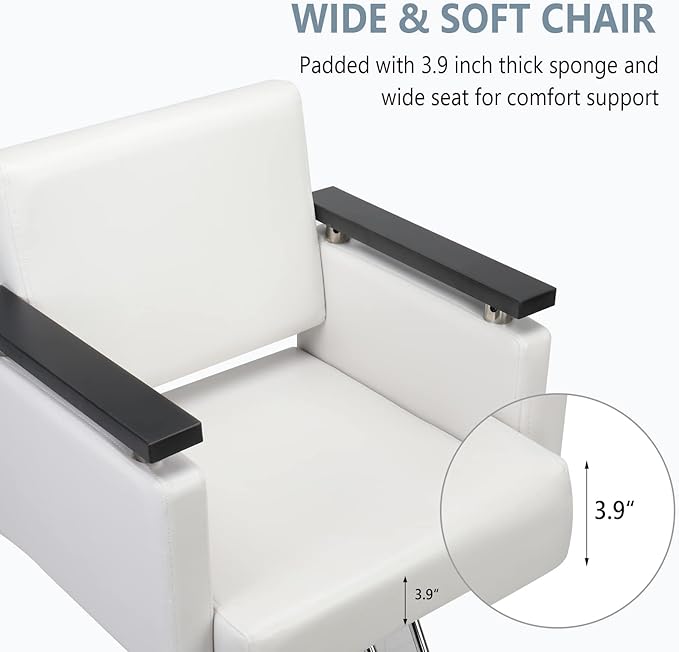 OmySalon Hydraulic Hair Salon Chair White for Stylist, Barber Chairs for Barbershop Heavy Duty, Modern Styling Hairdressing Chair, Beauty Spa Braiding Equipment