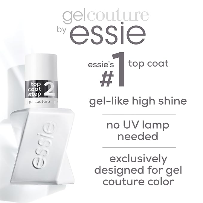 Essie Gel Couture Long-Lasting Nail Polish, Vegan, Clear, Shiny Top Coat, 0.46 fl oz