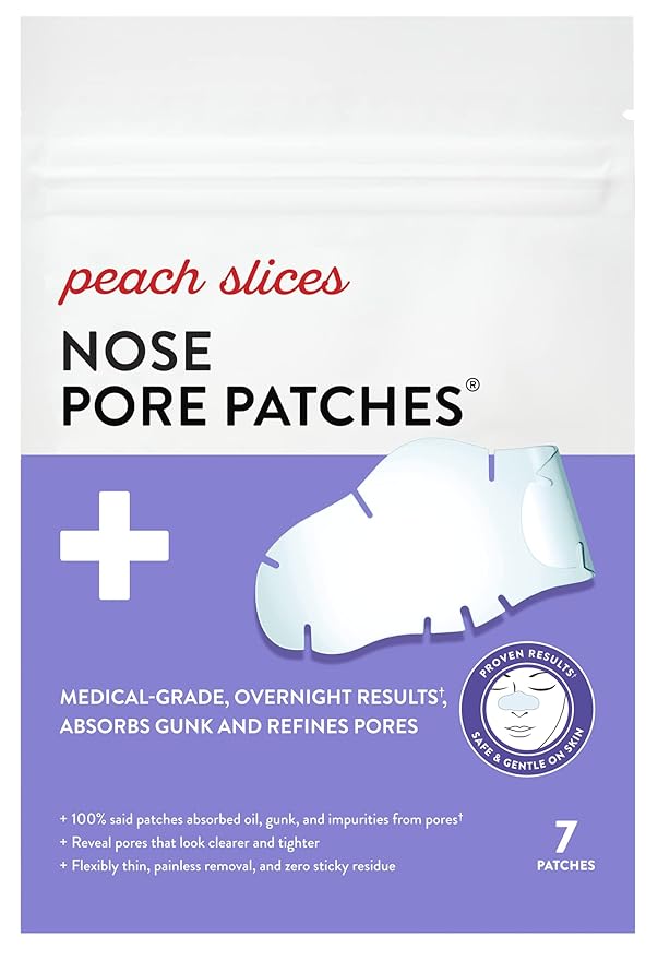 Peach Slices - Nose Pore Patches (7 ct) - Overnight Blackhead Remover - Pore Strips - Absorbs Gunk - Thin, Flexible & Painless - Hydrocolloid Patches - Vegan & Cruelty Free - Korean Skin Care & Beauty