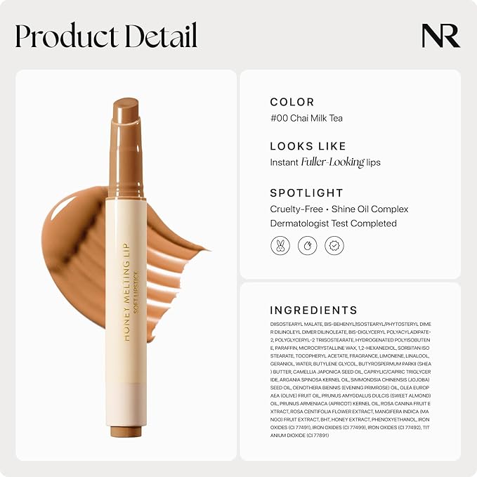 Nature Republic HONEY MELTING LIP (00 CHAI MILK TEA) SOFT LIP STICK Hydrating Gloss, Moisturizing balms, Sheer tint, Shine & Nude, Glowy Finish, korean make up