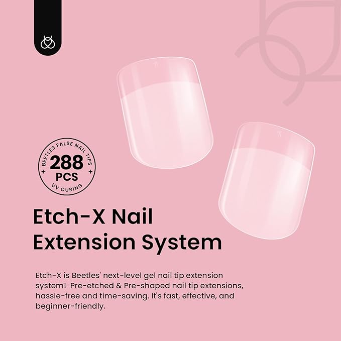 Beetles Gel Nail Tips 288Pcs Extra Short Square Etch-X Fake Nails Half Matte Press on Nail Tips Full Cover Nail Tips Gel Nail Polish Extensions Set Gifts for women