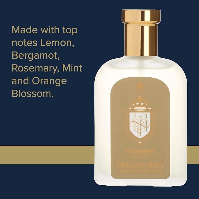 Truefitt & Hill Luxury Cologne - Freshman - Premium Long-Lasting Citrus and Bergamot Men's Fragrance Presented in a Beautifully Etched Traditional Atomizer Bottle - 3.38 oz.