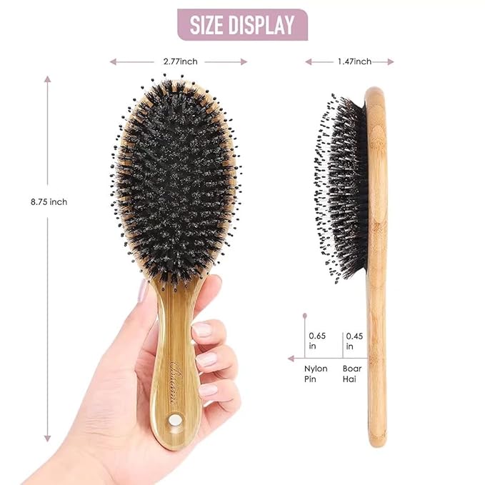 Hair Brush Comb Set Boar Bristle Hairbrush for Curly Thick Long Fine Dry Wet Hair,Best Travel Bamboo Paddle Detangler Detangling Hair Brushes for Women Men Kids Adding Shine Smoothing Hair