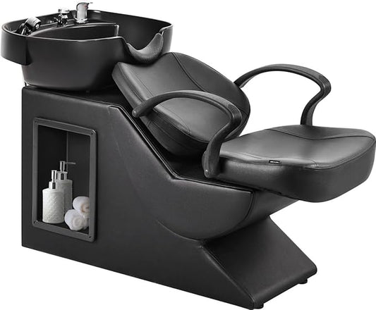 Shampoo Bowl and Chair Set for Salon, Backwash Barber Chair,ABS Plastic Shampoo Bowl Sink Unit w/Storage Box for Beauty Spa Barbershop