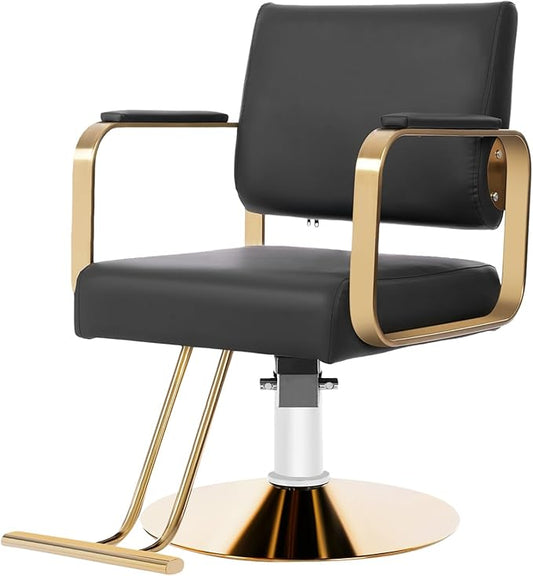 Stylist Salon Chair 360° Rotatable Barber Chair Hydraulic Pump Styling Vanity Chair Spa Beauty Equipment for Hair Stylists, Tattoo Artists, Max Load 440 LBS (Black and Golden)