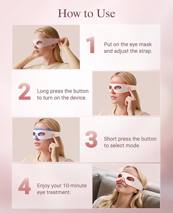 Red Light Therapy for Eyes, Wireless Under-Eye Red Light Therapy Mask with Timing Function, 3 Modes with Near-Infrared, Rechargeable Mask for Home Skincare