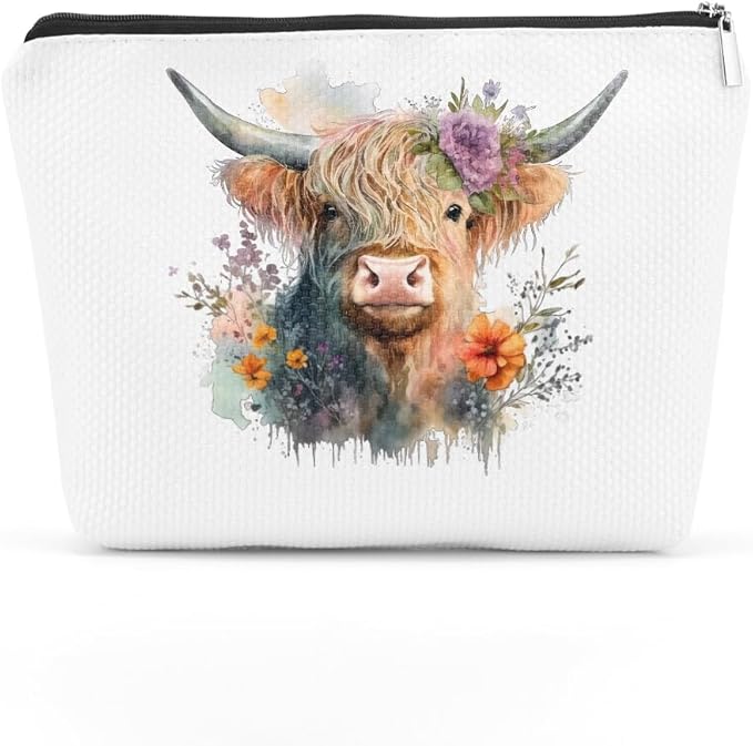 Western cosmetic bag highland cow