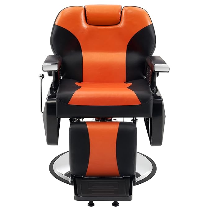 BarberPub Heavy Duty Reclining Barber Chair, All Purpose Hydraulic Salon Chairs for Hair Stylist, Barbershop Salon Tattoo 2688(Orange)