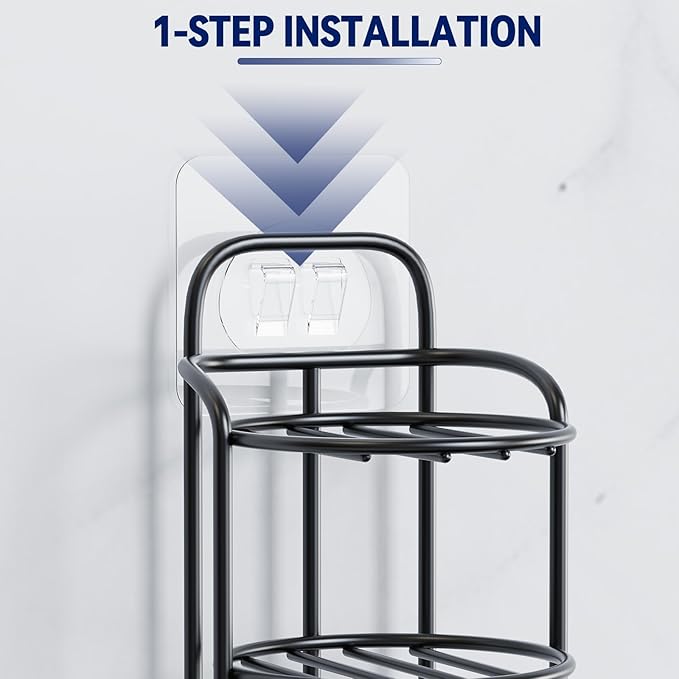 2-Tier Shower Soap Shampoo Bar Holder, Self Adhesive & Freestanding Draining Soap Dish Caddy for Bathroom Wall Accesories Decor Black