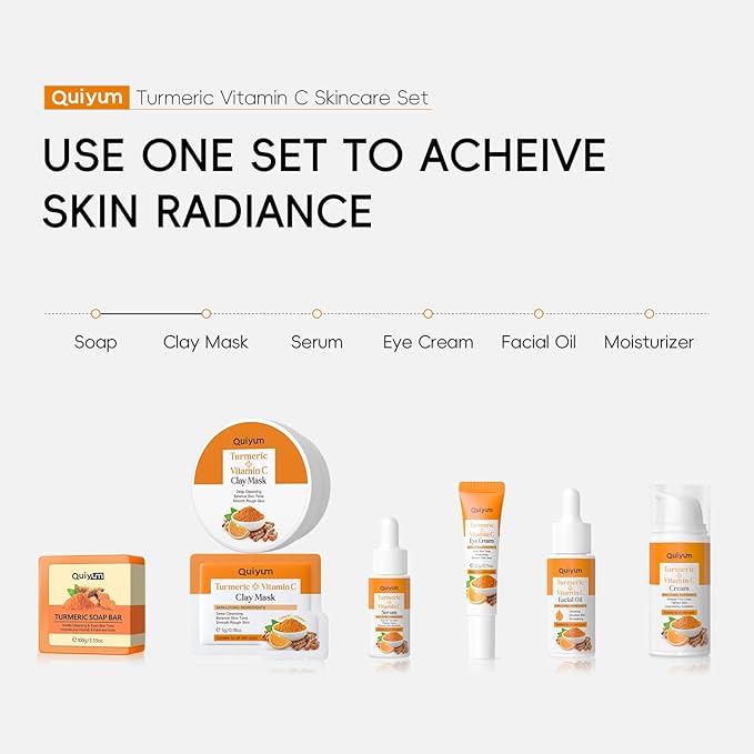 Skin Care Set, Turmeric Vitamin C Beauty Gift Sets, Skincare Kit with Serum, Eye Cream, Cream, 2 Type Mud Mask, Soap, Facial Oil Travel Kit for Women, Improve Dark Spot, Reduce Acne