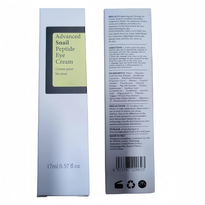 Snail Peptide Eye Cream, Snail Mucin Eye Cream Contains Niacinamide, Hyaluronic Acid To Reduce Wrinkles, Dark Circles, Puffiness and Fine Lines 17 ML