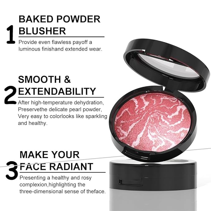 Baked Blush-n-Brighten Marbleized Blush, 2-in-1 Blush & Highlighter Hybrid - Pink Buttercream - Natural Finish, Buildable Color, (A03#, 1Pcs(13.5g/0.476oz))