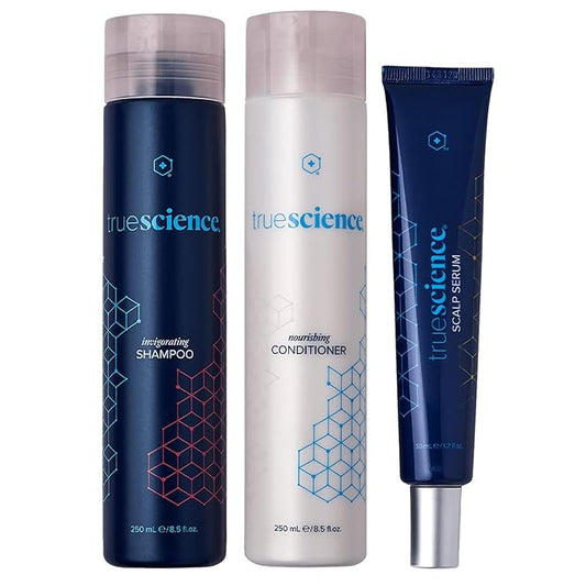 LifeVantage TrueScience Hair Care System Includes TrueScience Nourishing Hair Shampoo 250ml, Conditioner 250ml and Scalp Serum 50ml.
