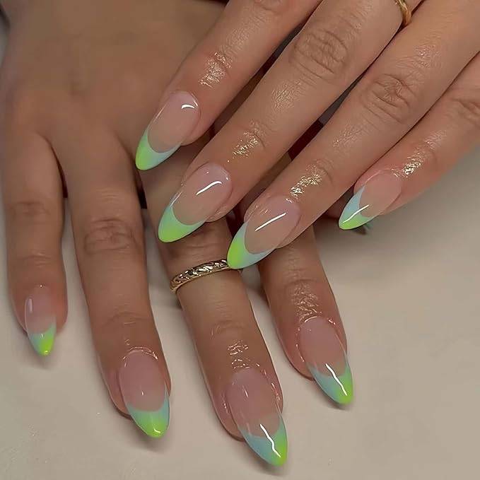 24 Pcs Press on nails French Short Almond Fake Nails Nude Glossy Glue on Nails Ins Style Acrylic Nails Removable Stick on Nails for Women 12 Size Kit