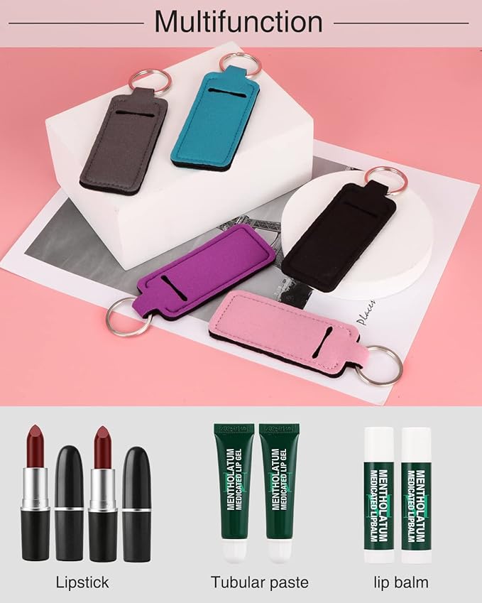 Lip Balm Sleeve Pouch Chapstick Holder With Clip Lipstick Lip Gloss Holder Stocking Stuffers Gift for Women (5pcs)