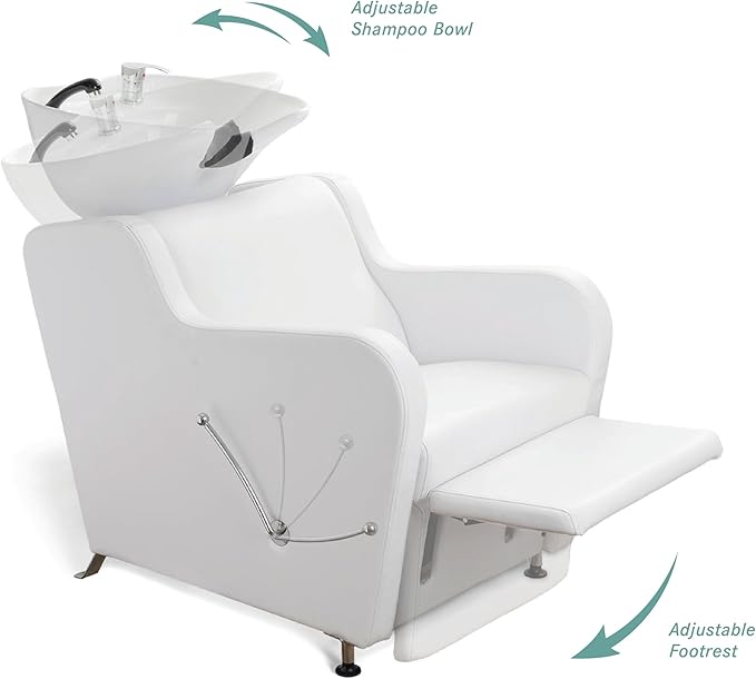 Stanley Shampoo Backwash Unit w/Shampoo Bowl, Sink & Faucet for Beauty Spa Barber Shop, Professional Hair Salon Equipment, White