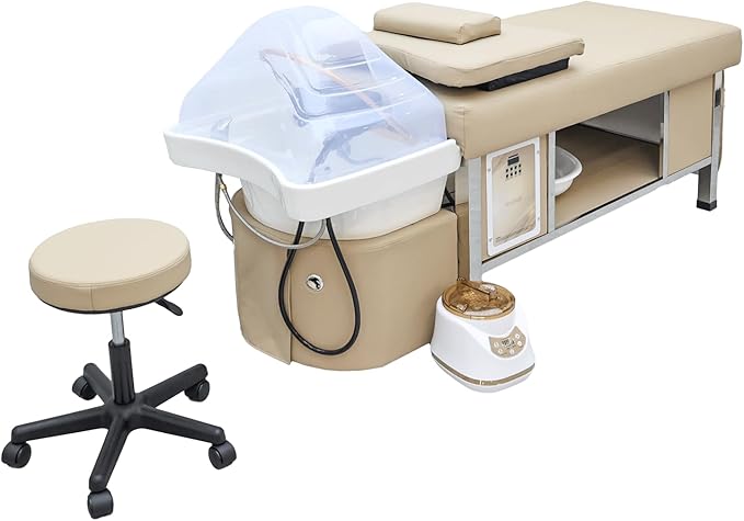 TATARTIST Head Spa Bed Head Care Shampoo Bed Head Spa Equipment Shampoo Backwash Unit with Cover Pillow Hair Salon Massage Table (Khaki)