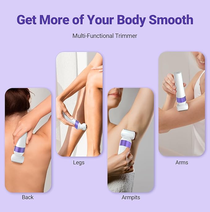 Bikini Trimmer for Women, IPX7 Waterproof Wet & Dry Electric Razors for Women, Bikini Legs Underarm Pubic Hairs Rechargeable Electric Shaver with 3 Trimmer Heads