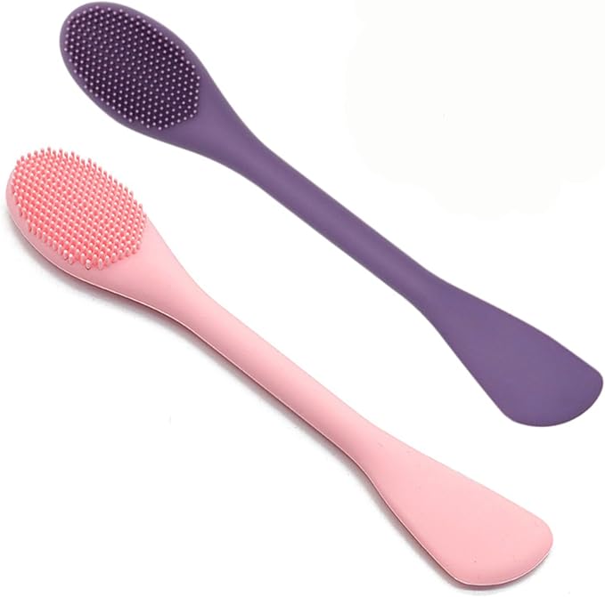 Silicone Face Mask Applicator Brush,Soft DIY Skincare Applicator Tools,Scrubber Exfoliator,Facial Cleansing Brush for Deep Gentle Exfoliating (Pink/Purple)