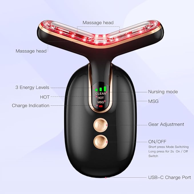 Neck Face Massager, Multifunctional Facial Massager, Face Sculpting Tool for Skin Care with Vibration, Thermal (Black Gold)