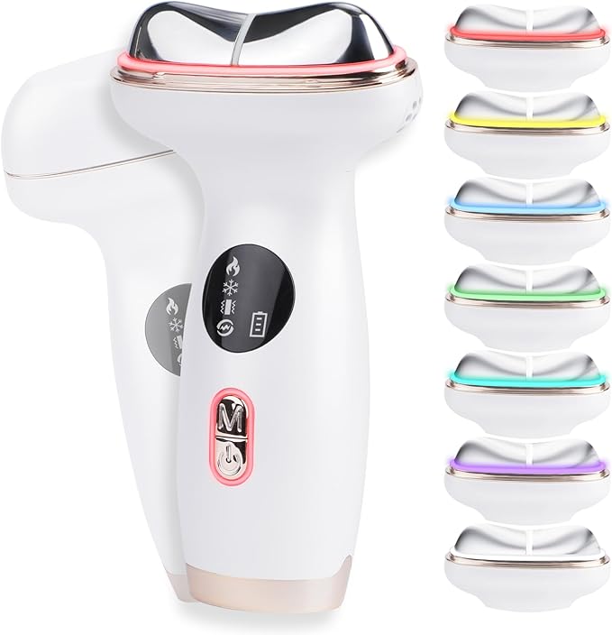 Microcurrent Facial Device with Red Light Therapy - 7-in-1 LED Sculptor & Cooling Gua Sha for Face Neck Eye Firming, Depuffing & Double Chin Reduction