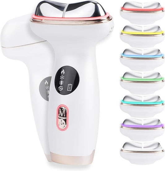 Microcurrent Facial Device with Red Light Therapy - 7-in-1 LED Sculptor & Cooling Gua Sha for Face Neck Eye Firming, Depuffing & Double Chin Reduction