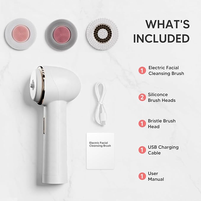 Bidirectional Rotation Facial Cleansing Brush for Women,Rechargeable Waterproof Face Exfoliator Brush for Deep Cleansing,Women Mom Her Christmas Gifts/Stocking Stuffer White
