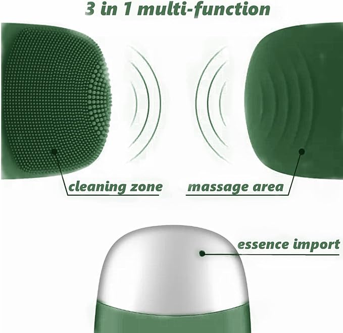 MEGAN Facial Cleansing Brush,USB Rechargeble Electric Silicone Face Scrubber,IPX7 Waterproof Sonic Facial Massager, 3 in 1 face Brush for Deep Cleanning, Blackhead Remover, Exfoliating. (Green)