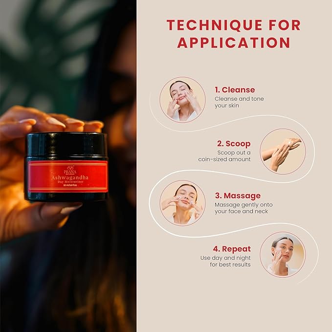 PRANA Ashwagandha Day Face Moisturizer - Natural Face Lotion with Ayurvedic Ingredients like Licorice, Almond Oil, Gotu Kola - Skin Repair & Hydration, Vegan, Fragrance & Cruelty-Free Lotion (50ml)