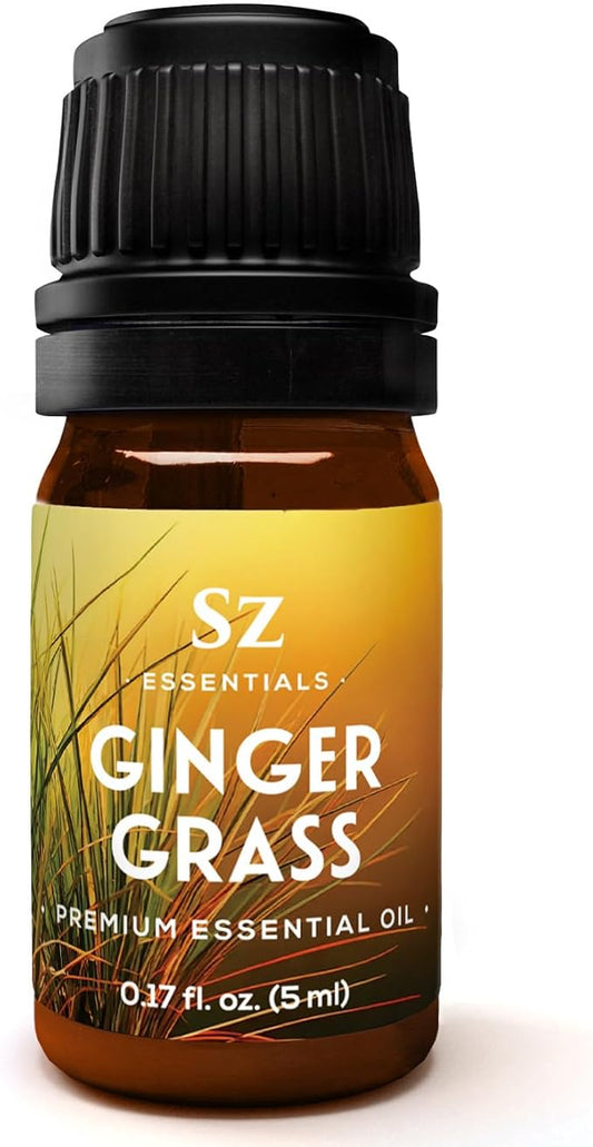 – Ginger Grass Essential Oil – 100% Pure & Undiluted (Cymbopogon martinii VAR. Sofia)– Fresh Citrusy Earthy Aroma – Aromatherapy, Perfumery, Skin Care – Therapeutic Grade - 1/6 oz. 5 mL