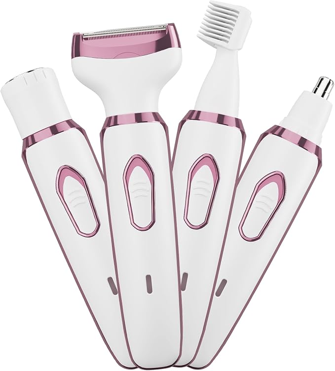 Women's Electric Razor Bikini Trimmer, 4-in-1 Cordless Shaver for Face, Legs, Underarms, Pubic Hair – Wet/Dry Use, Painless Hair Removal
