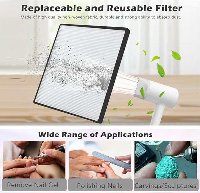 AONOLOVO Nail Dust Collector, Powerful Nail Vacuum Dust Collector Nail Tech Extractor Fan Manicure Tool for Acrylic Nails Removal, White