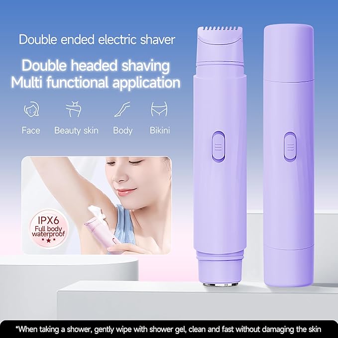New Pinsliee Electric Razors for Women, Glowhave Double Headed Bikini Trimmer, Body Hair Shaver, Travel Razors for Women, Suitable for Underarms, Legs, Arms,Face (Pink Purple)