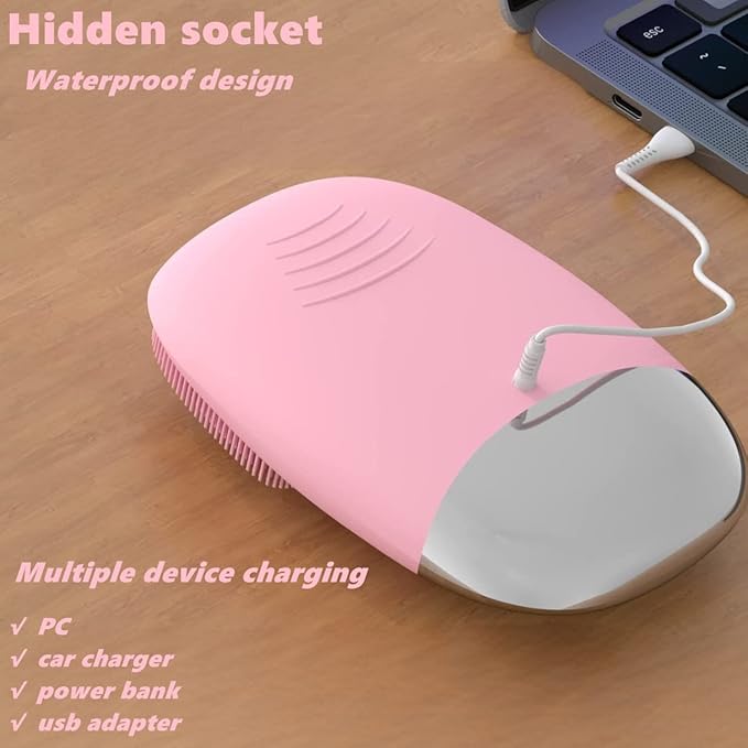 MEGAN Facial Cleansing Brush,USB Rechargeble Electric Silicone Face Scrubber,IPX7 Waterproof Sonic Facial Massager, 3 in 1 face Brush for Deep Cleanning, Blackhead Remover, Exfoliating.（Pink）