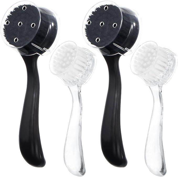 4 Pcs Large Face Scrubber, Beomeen Facial Cleansing Brush Charcoal Black Bristles Exfoliator Soft Brush with Lid for Gentle Deep Cleansing and Exfoliating