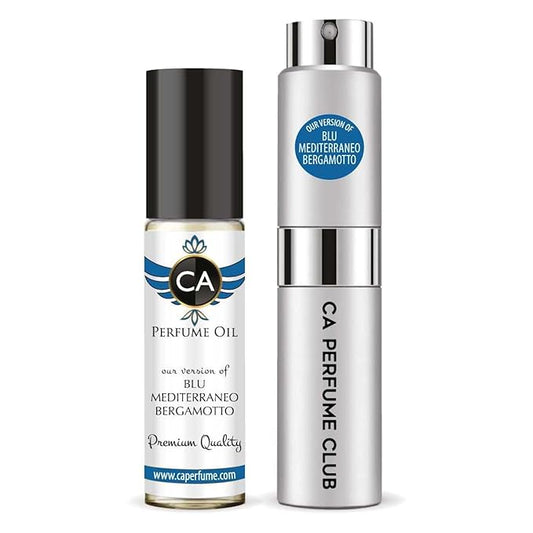 CA Perfume Duo Impression of Blu Mediterraneo Bergamotto For Women And Men Perfume Layering Set Long Lasting Travel Size EDP + Body Oil Roll-On Bottle 0.27 Fl Oz+0.33 Fl Oz